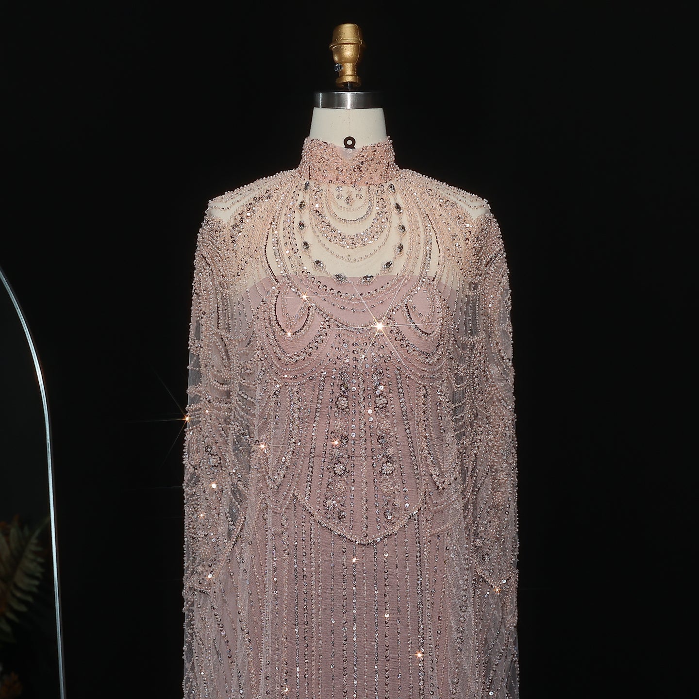 Luxury Nude Beaded High Neck 2 pieces Evening Dress SS780