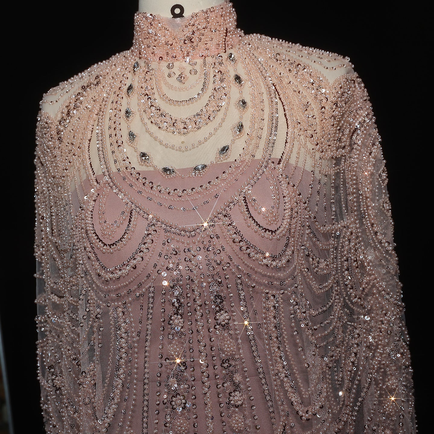 Luxury Nude Beaded High Neck 2 pieces Evening Dress SS780