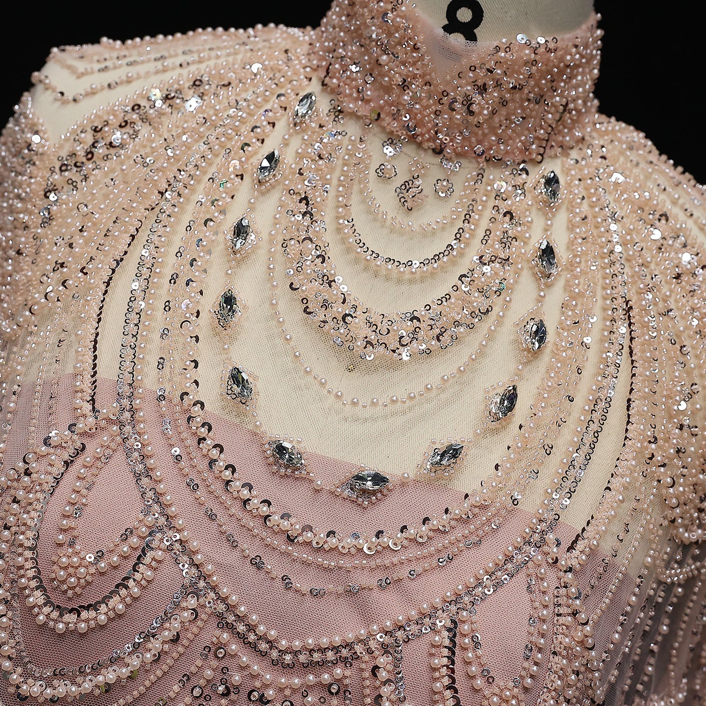 Luxury Nude Beaded High Neck 2 pieces Evening Dress SS780