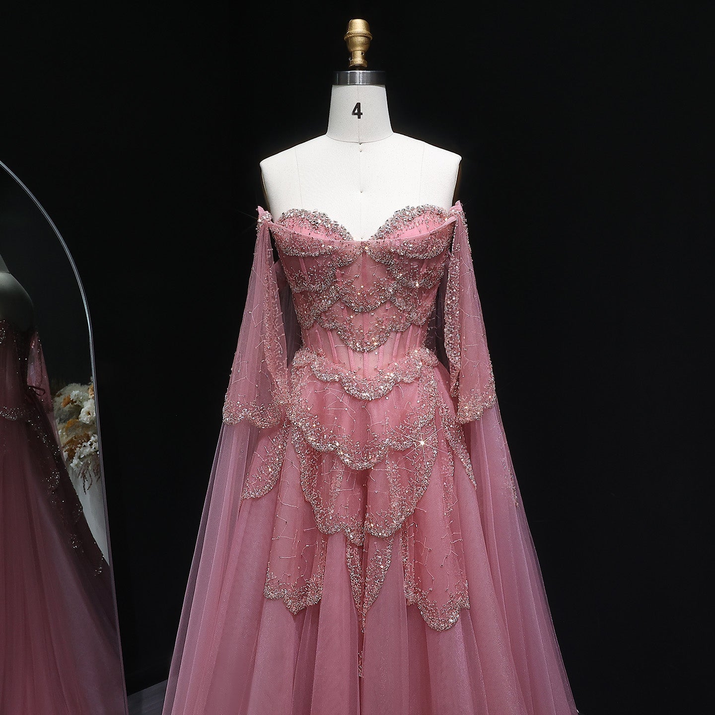 Elegant Off Shoulder Sage Green Evening Dress with Cape Sleeves SS215