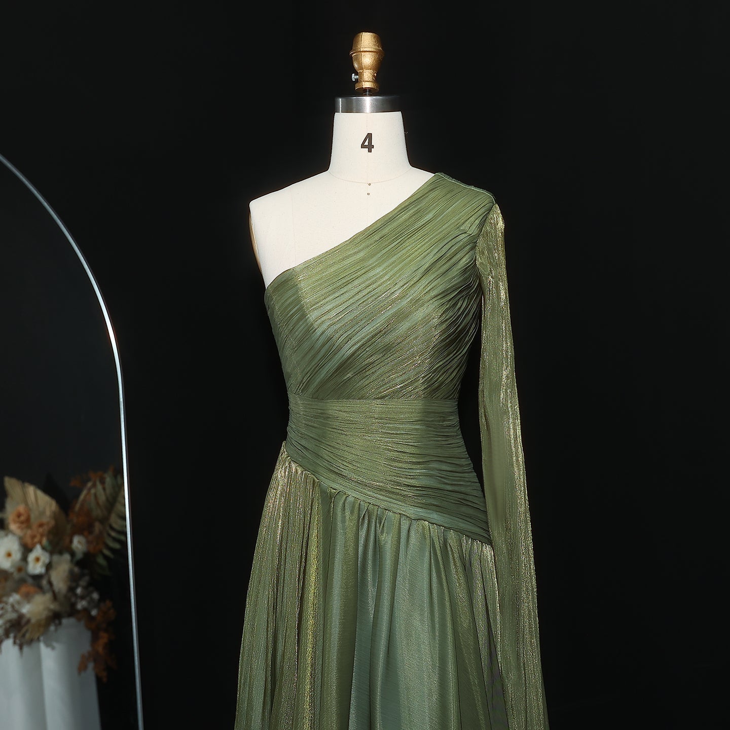 Elegant Green One Shoulder A-Line Evening Dress SF406