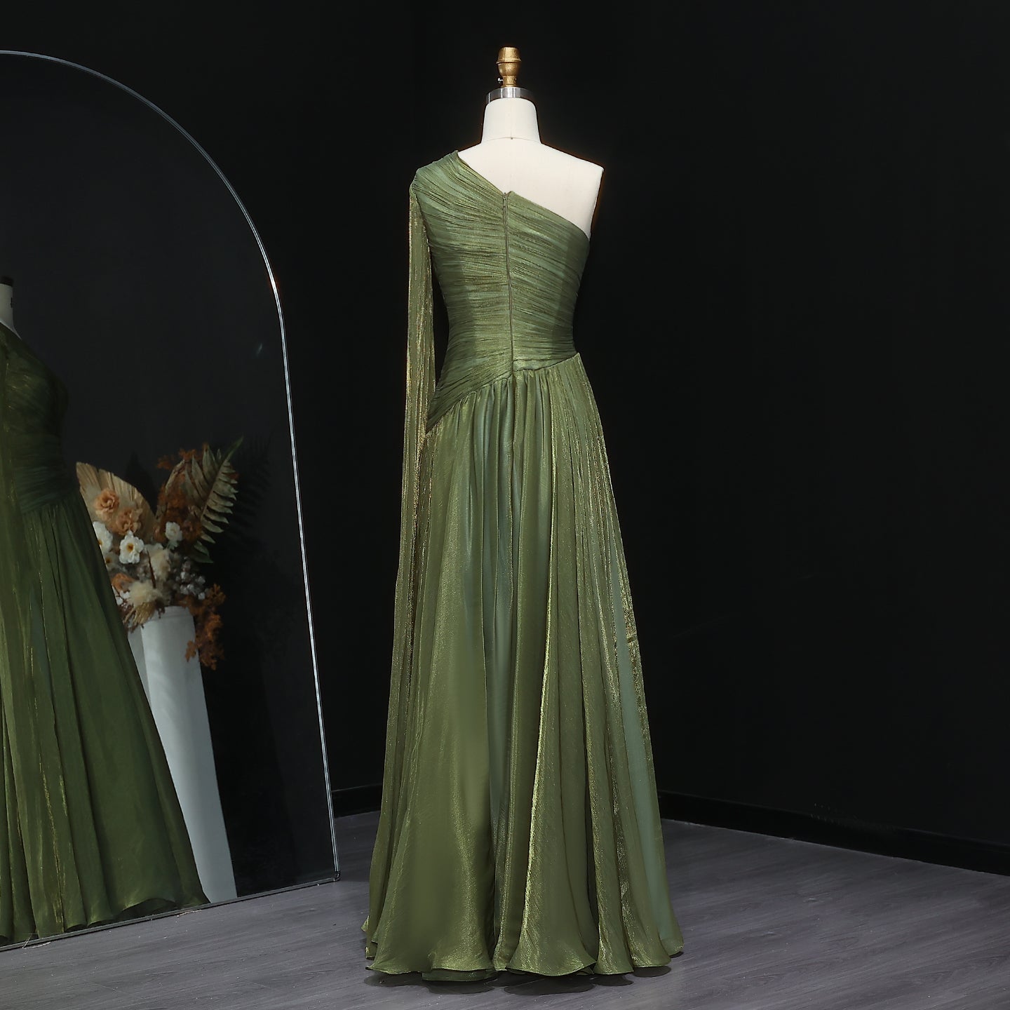Elegant Green One Shoulder A-Line Evening Dress SF406