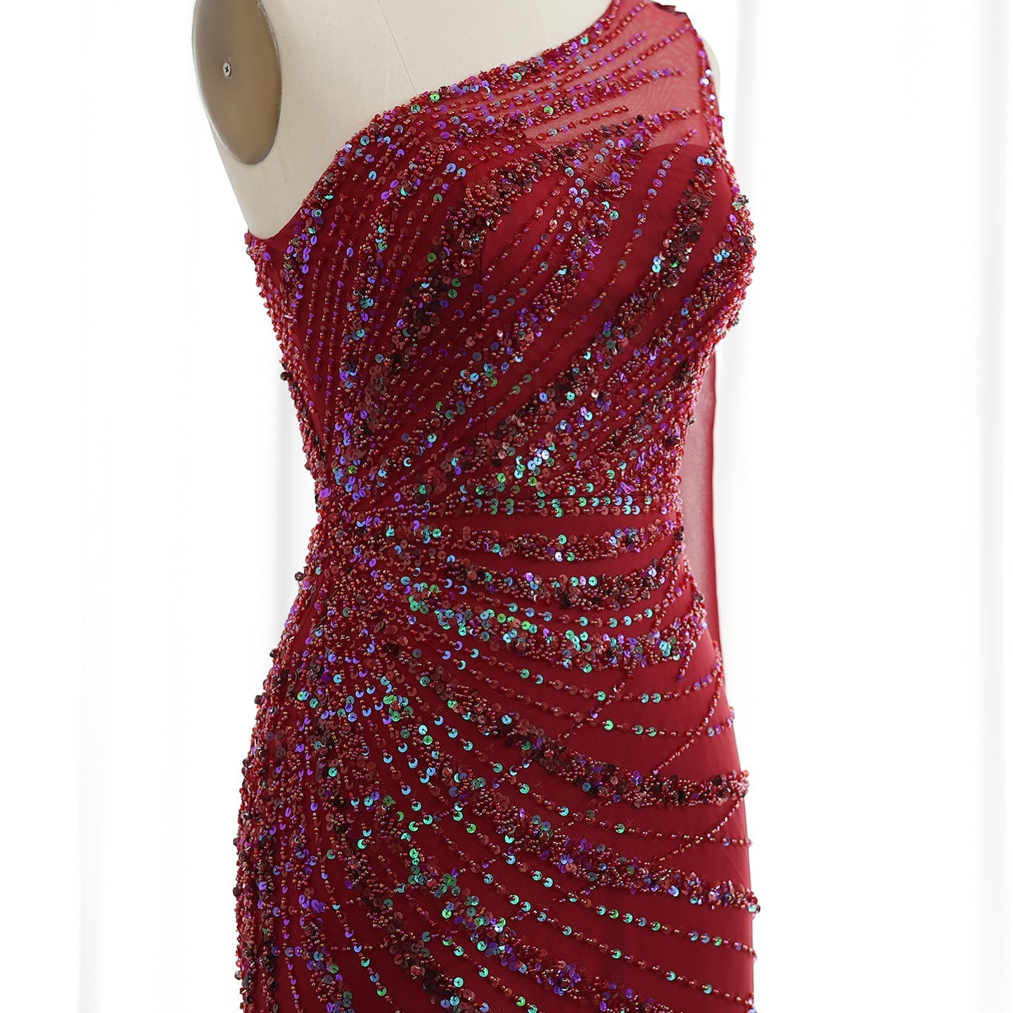 Luxury Feather Turquoise One Shoulder Evening Dress SS498