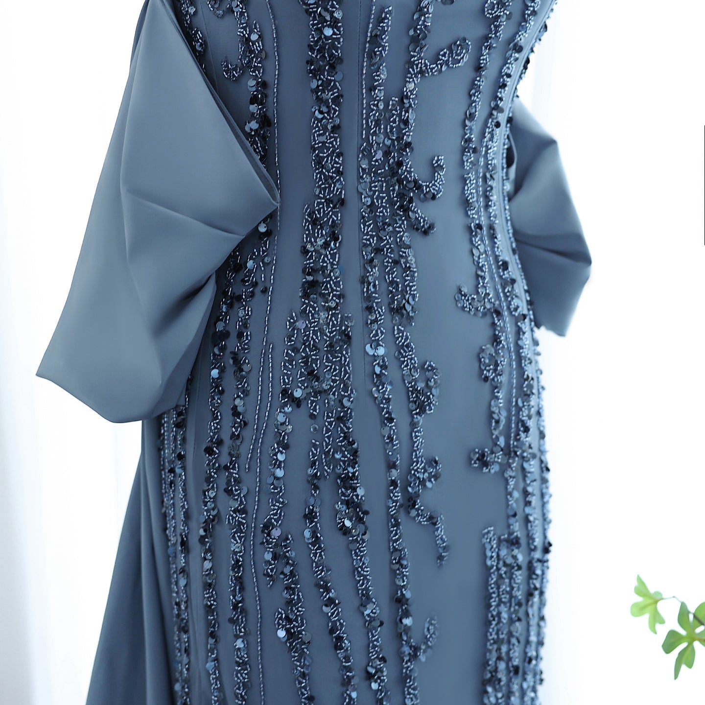 Luxury Blue Strapless Evening Dress with Cape SS454