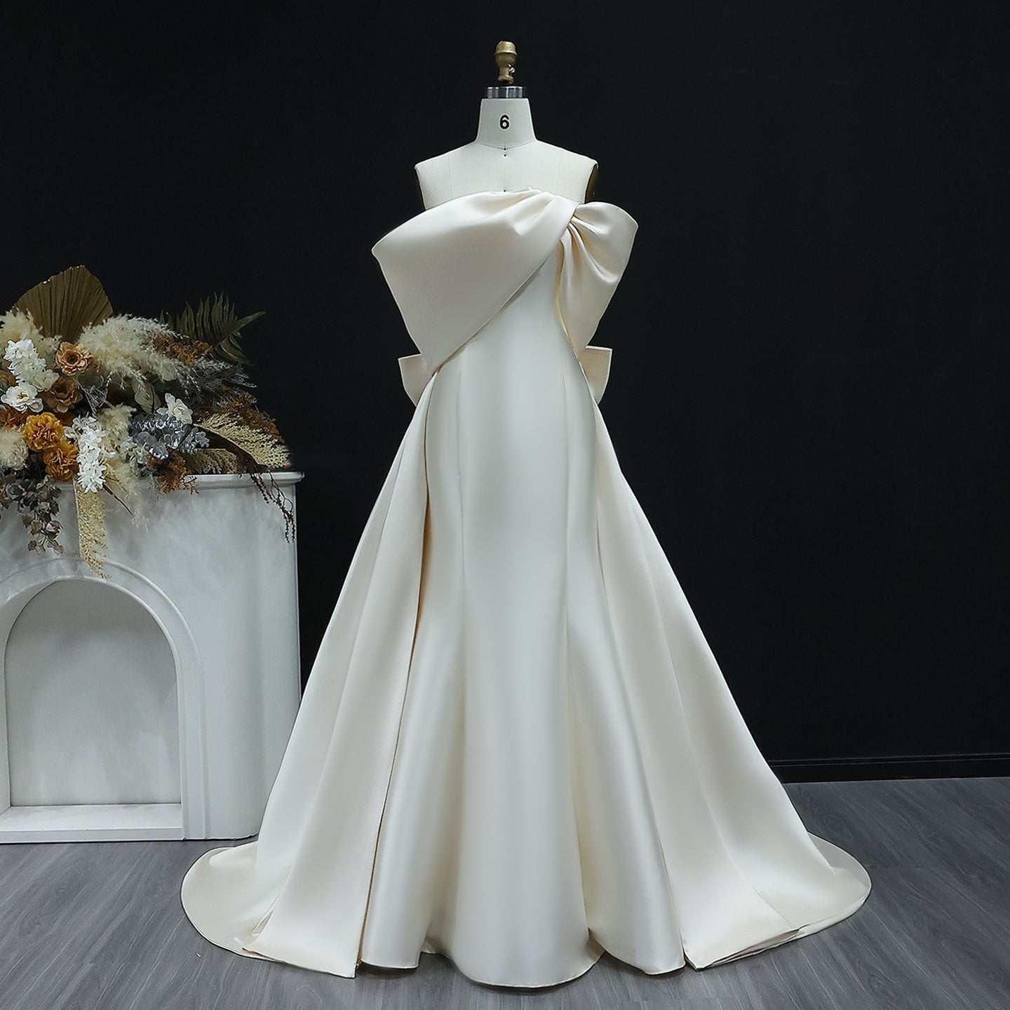 Elegant Off Shoulder Lilac Evening Dress with Overskirt SS400  Beige / US 16