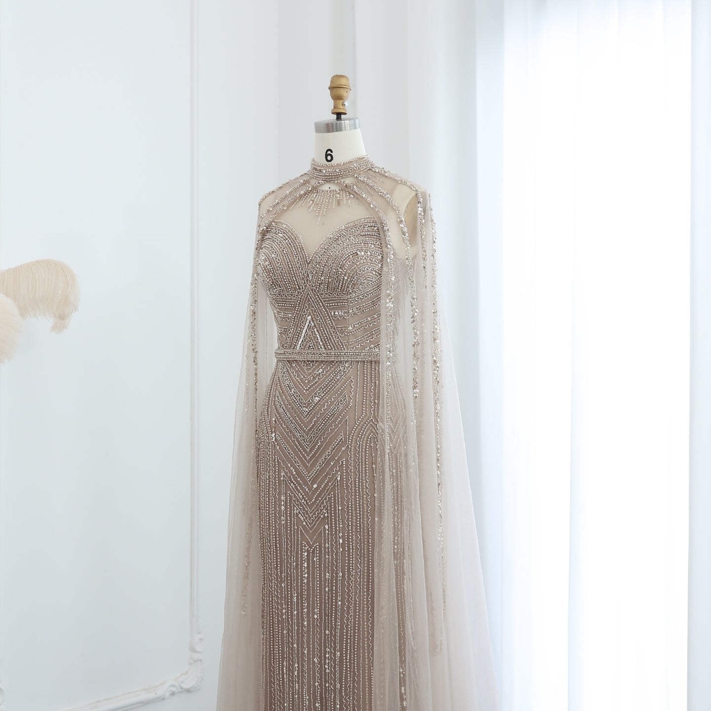 Luxury Green Evening Dress with Cape Sleeve SS164