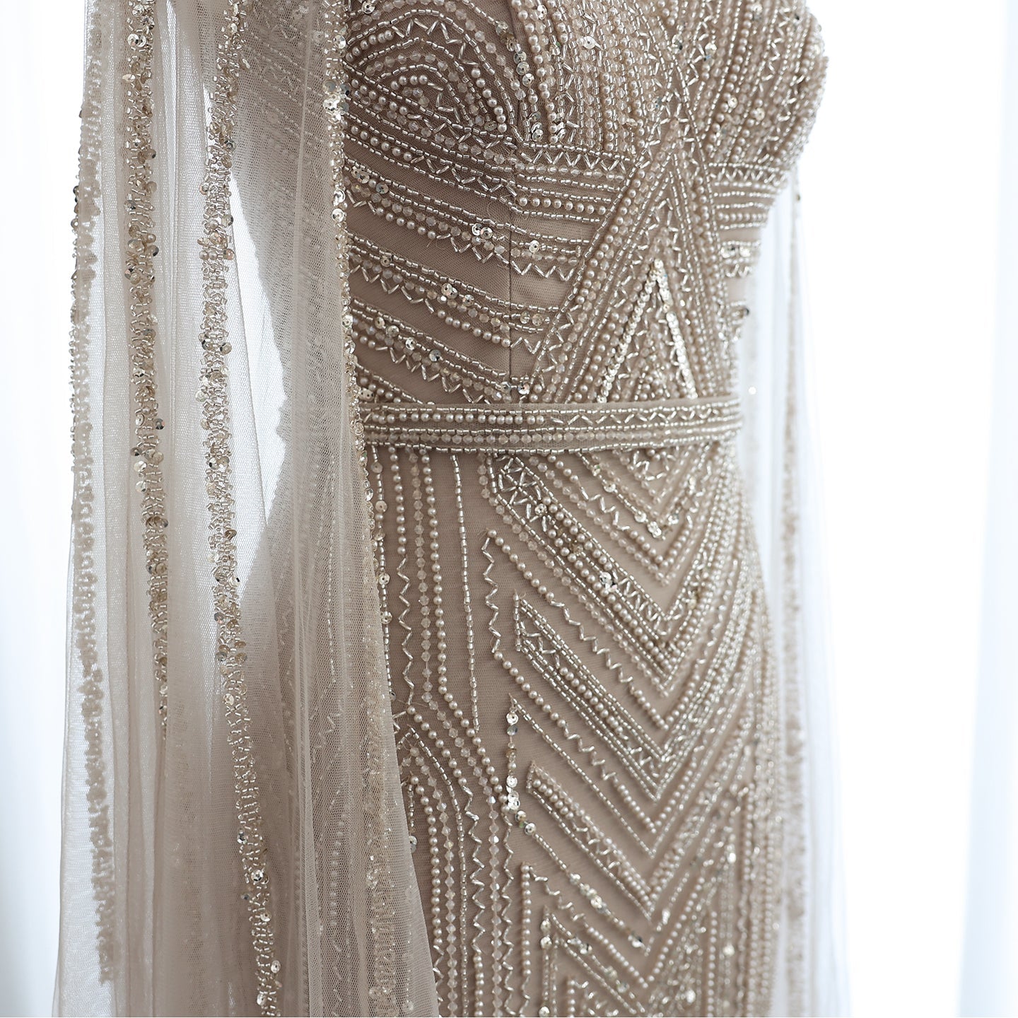 Luxury Green Evening Dress with Cape Sleeve SS164