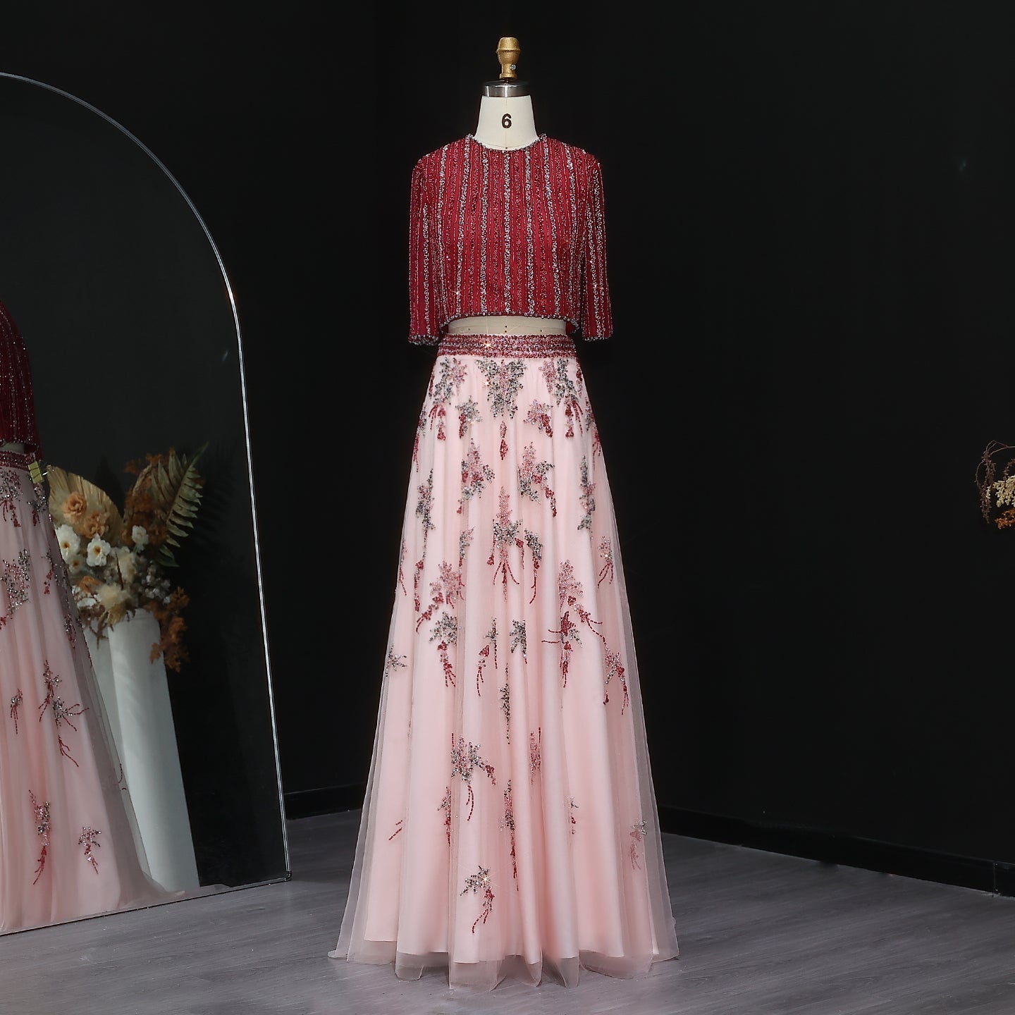 Luxury Beaded Yellow 2 Pieces Evening Dress SS490  Red / US 16