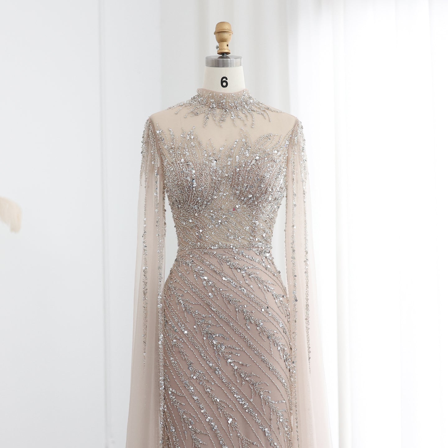 Luxury Black High Neck Evening Dress with Cape Sleeves SS162