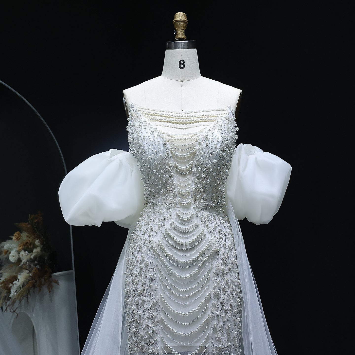 Luxury Pearls Tassel Purple Evening Dress with Cape SS199