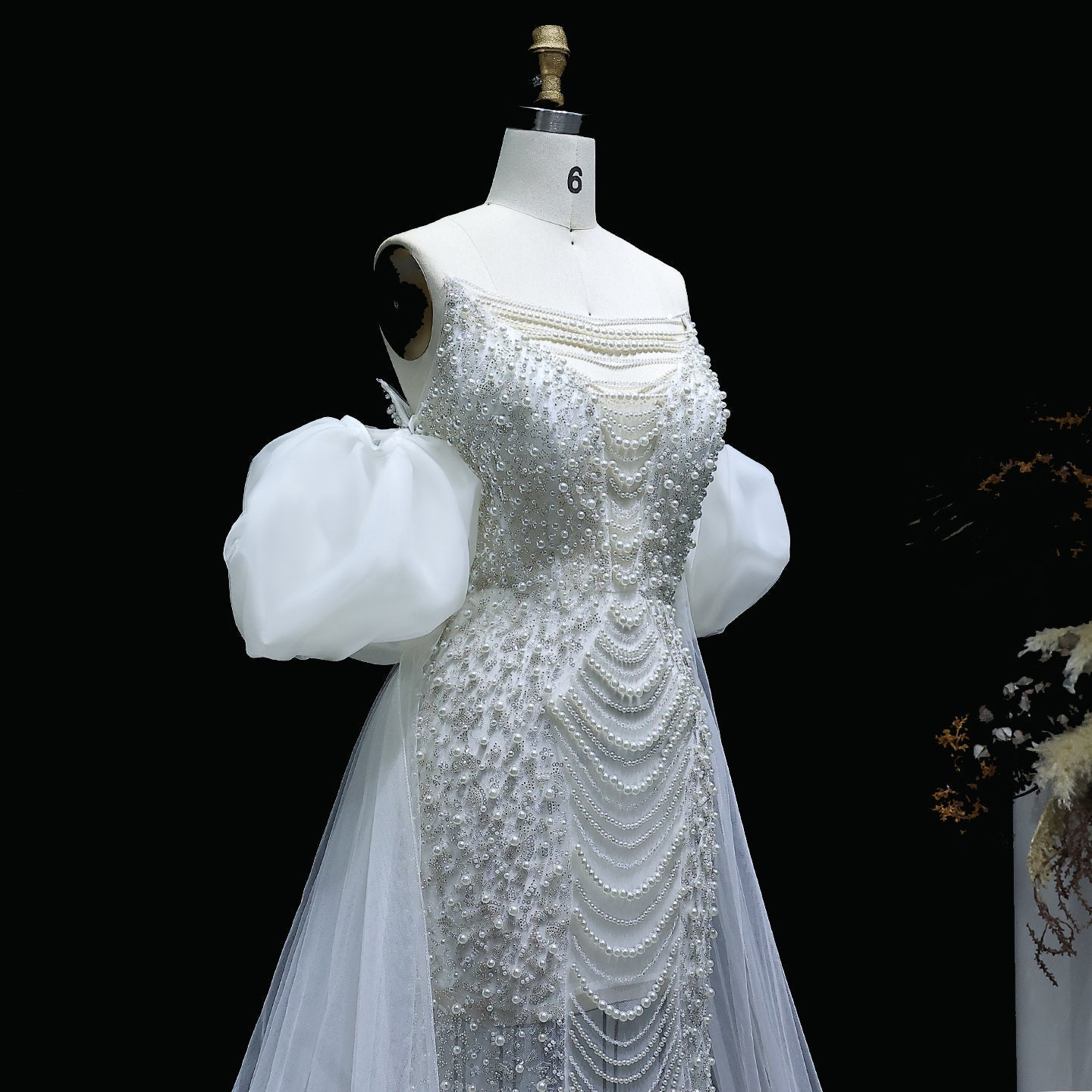 Luxury Pearls Tassel Purple Evening Dress with Cape SS199