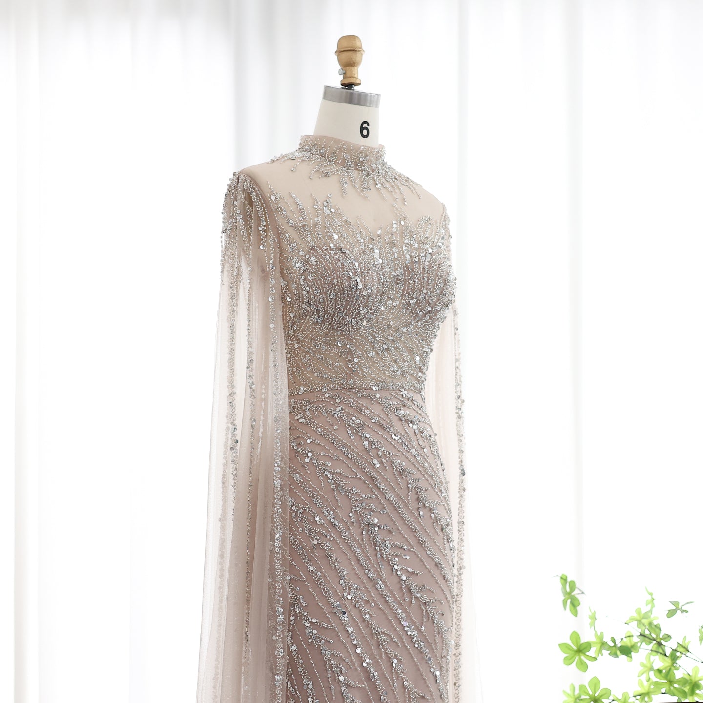 Luxury Black High Neck Evening Dress with Cape Sleeves SS162