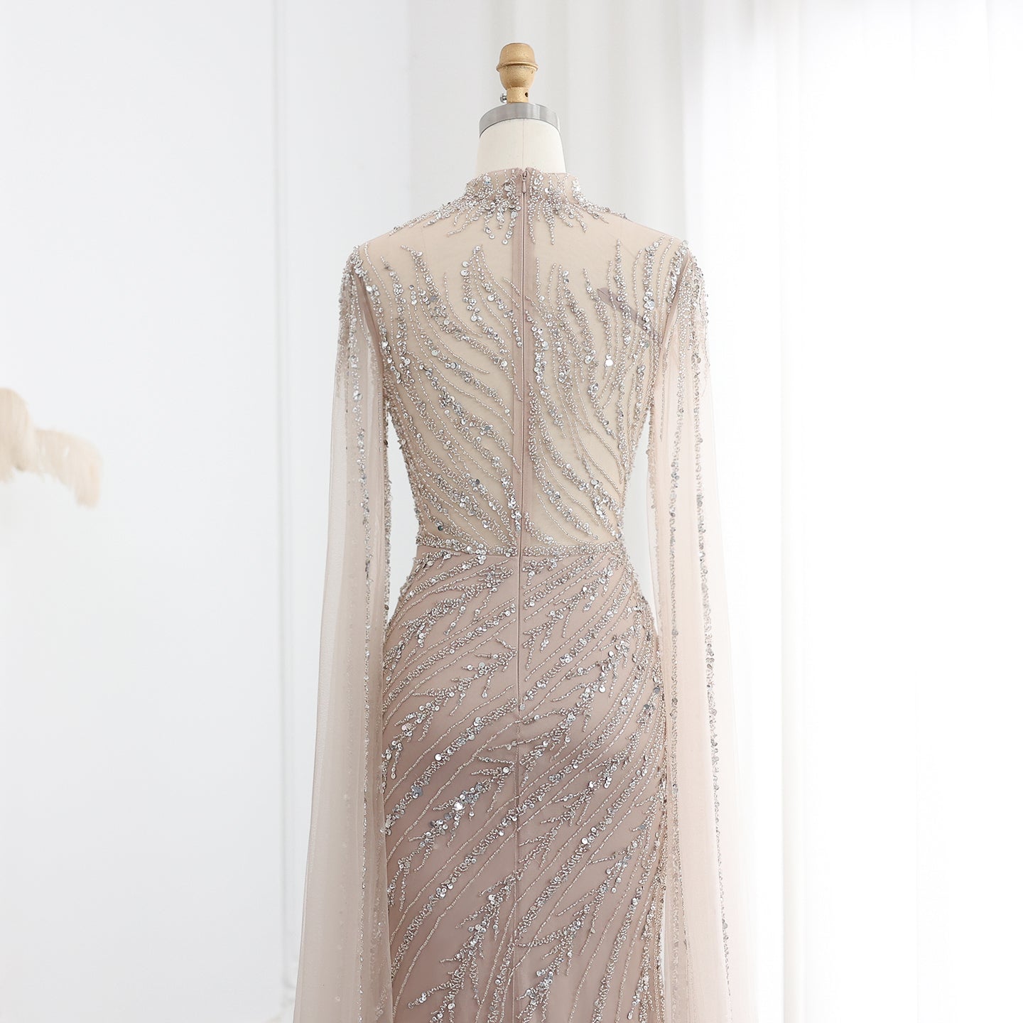 Luxury Black High Neck Evening Dress with Cape Sleeves SS162