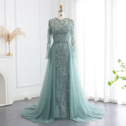 Luxury Turquoise Long Sleeve Evening Dress with Overskirt SS183  Turquoise / US 18