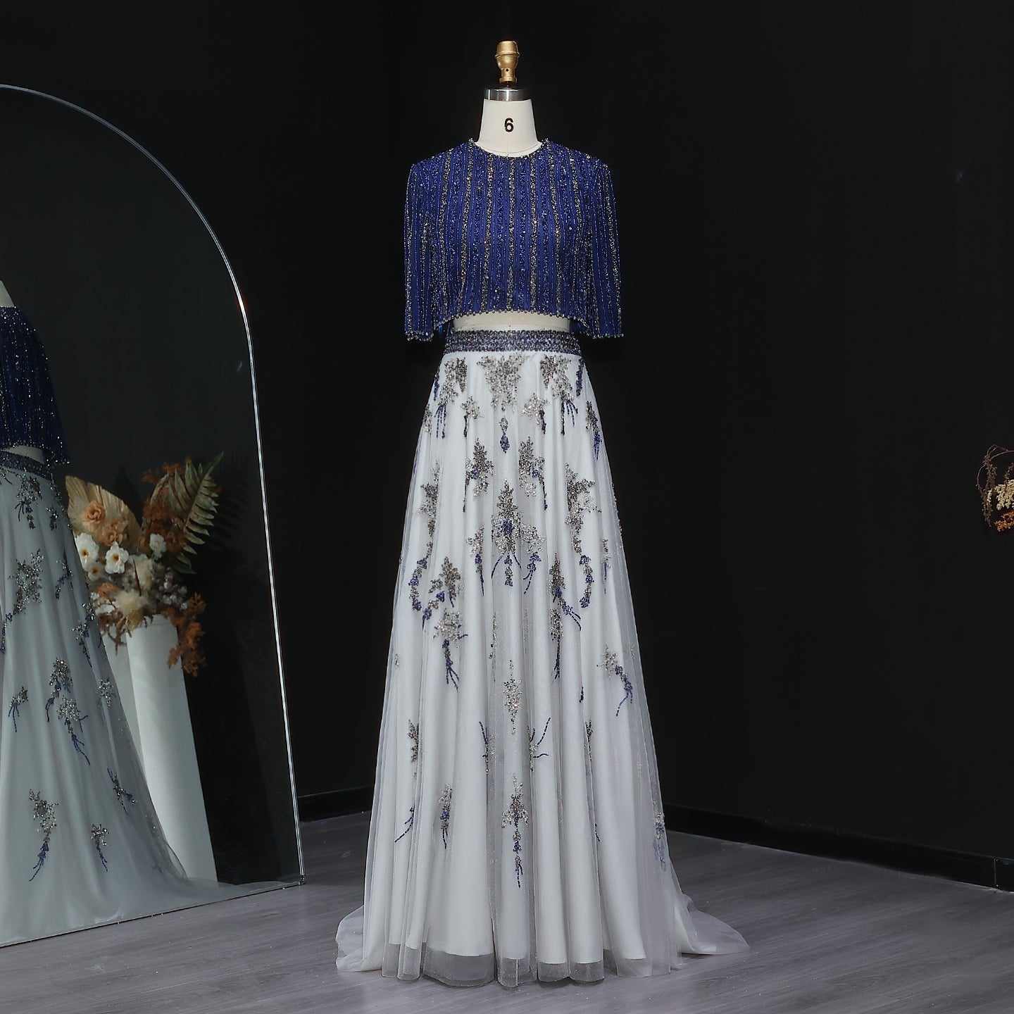 Luxury Beaded Yellow 2 Pieces Evening Dress SS490  Blue / US 16