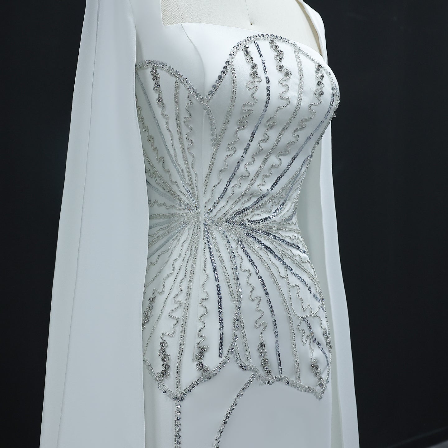 Elegant Black Beaded Evening Dress with Cape Sleeves SS275