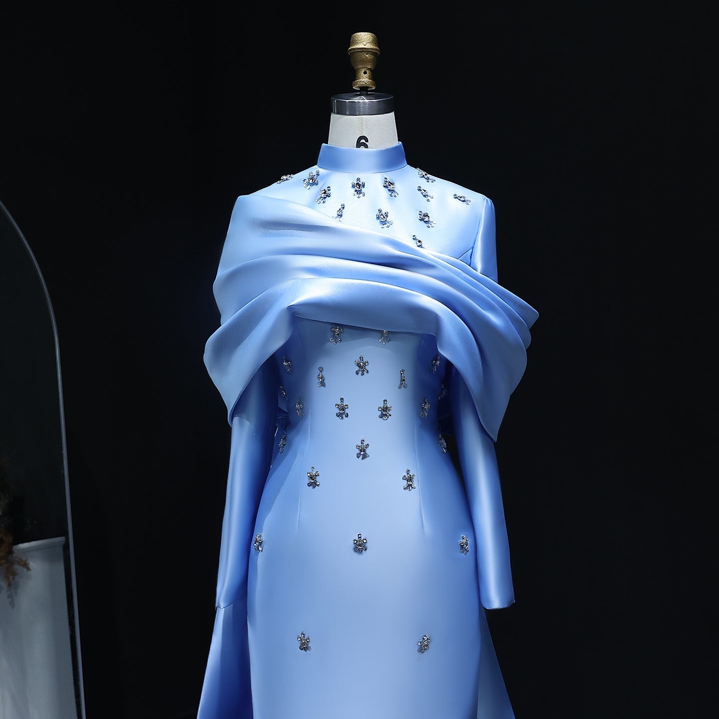 Elegant High Neck Long Sleeves Evening Dress with Overskirt SS271