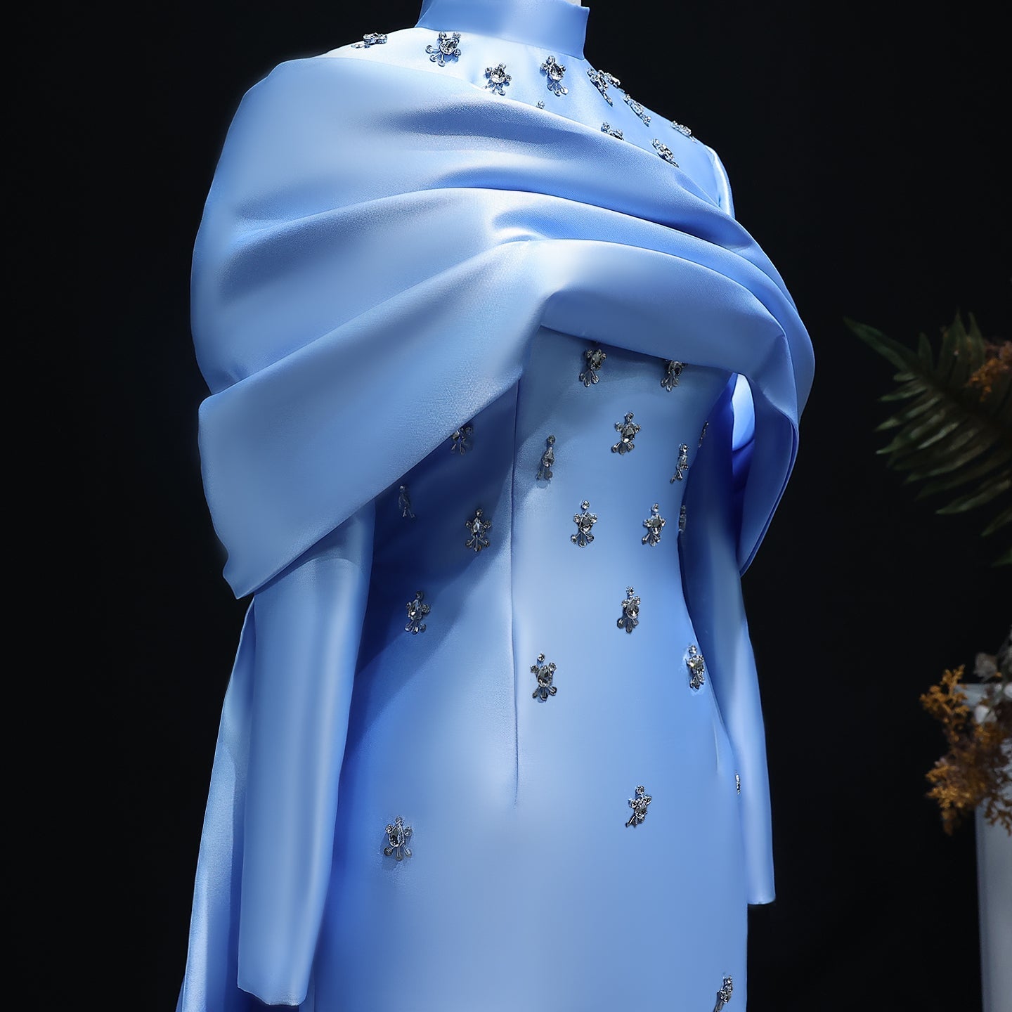 Elegant High Neck Long Sleeves Evening Dress with Overskirt SS271