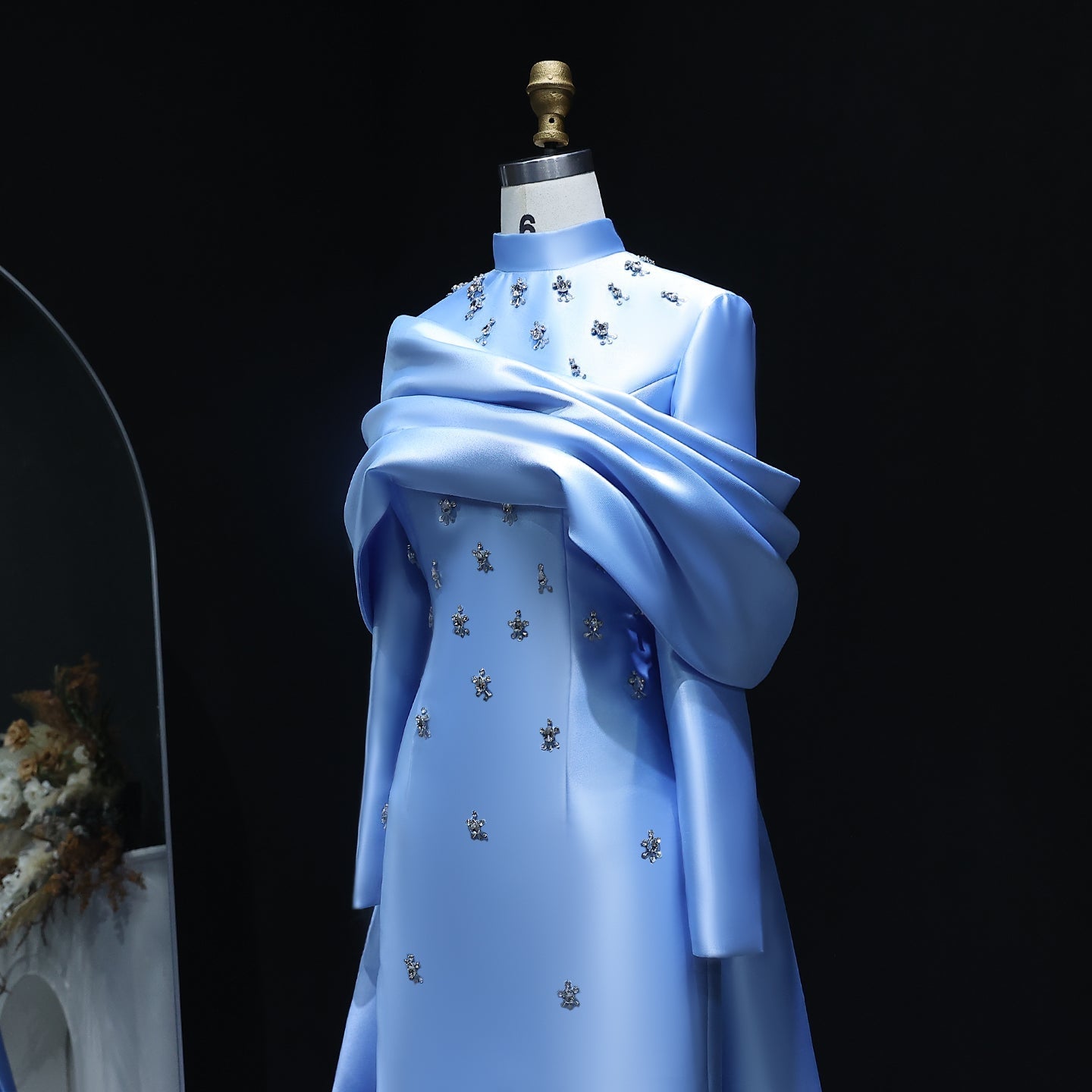 Elegant High Neck Long Sleeves Evening Dress with Overskirt SS271