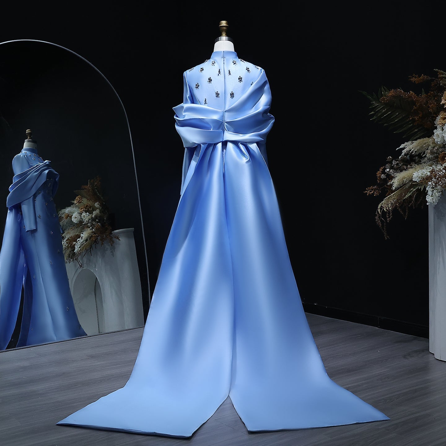 Elegant High Neck Long Sleeves Evening Dress with Overskirt SS271