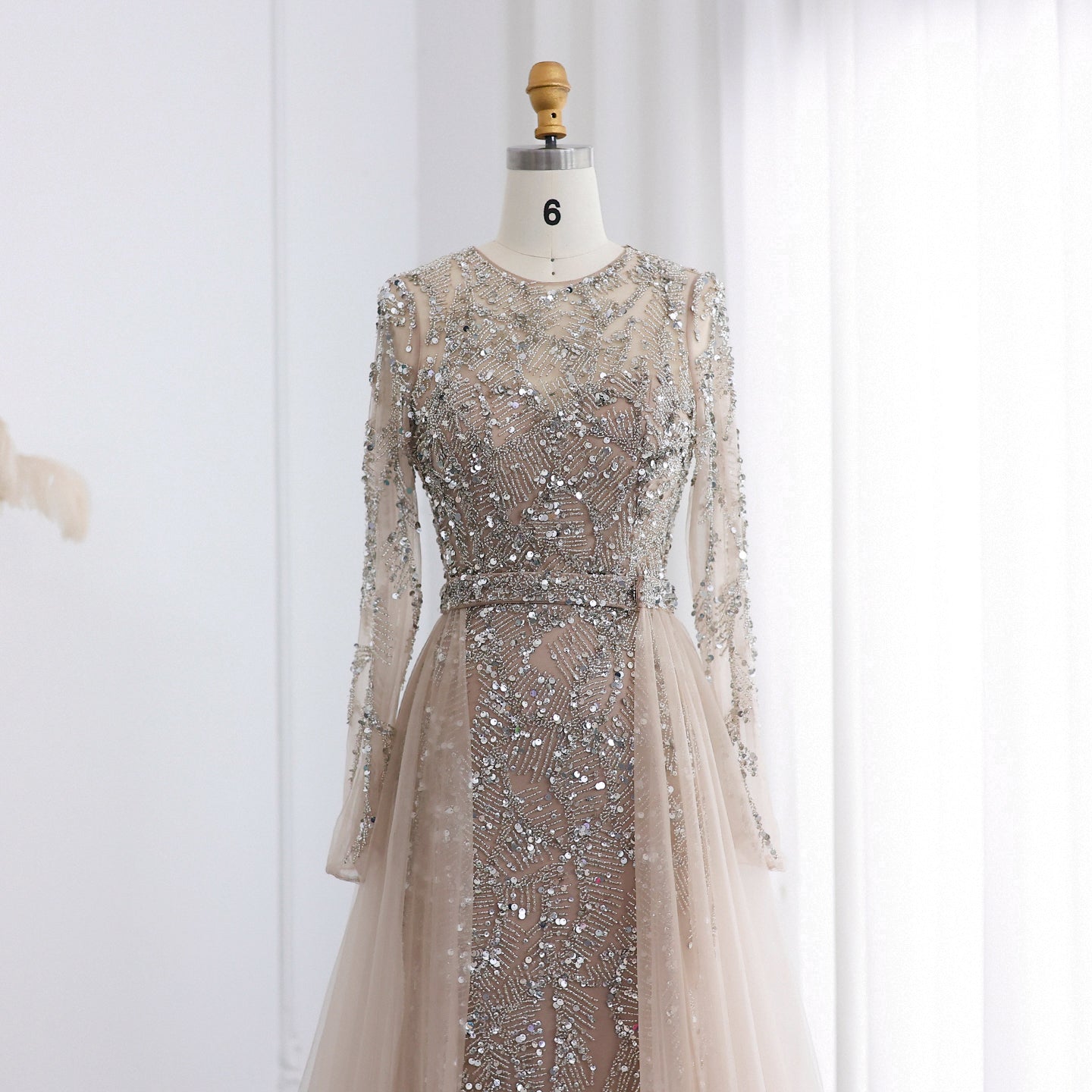 Luxury Turquoise Long Sleeve Evening Dress with Overskirt SS183