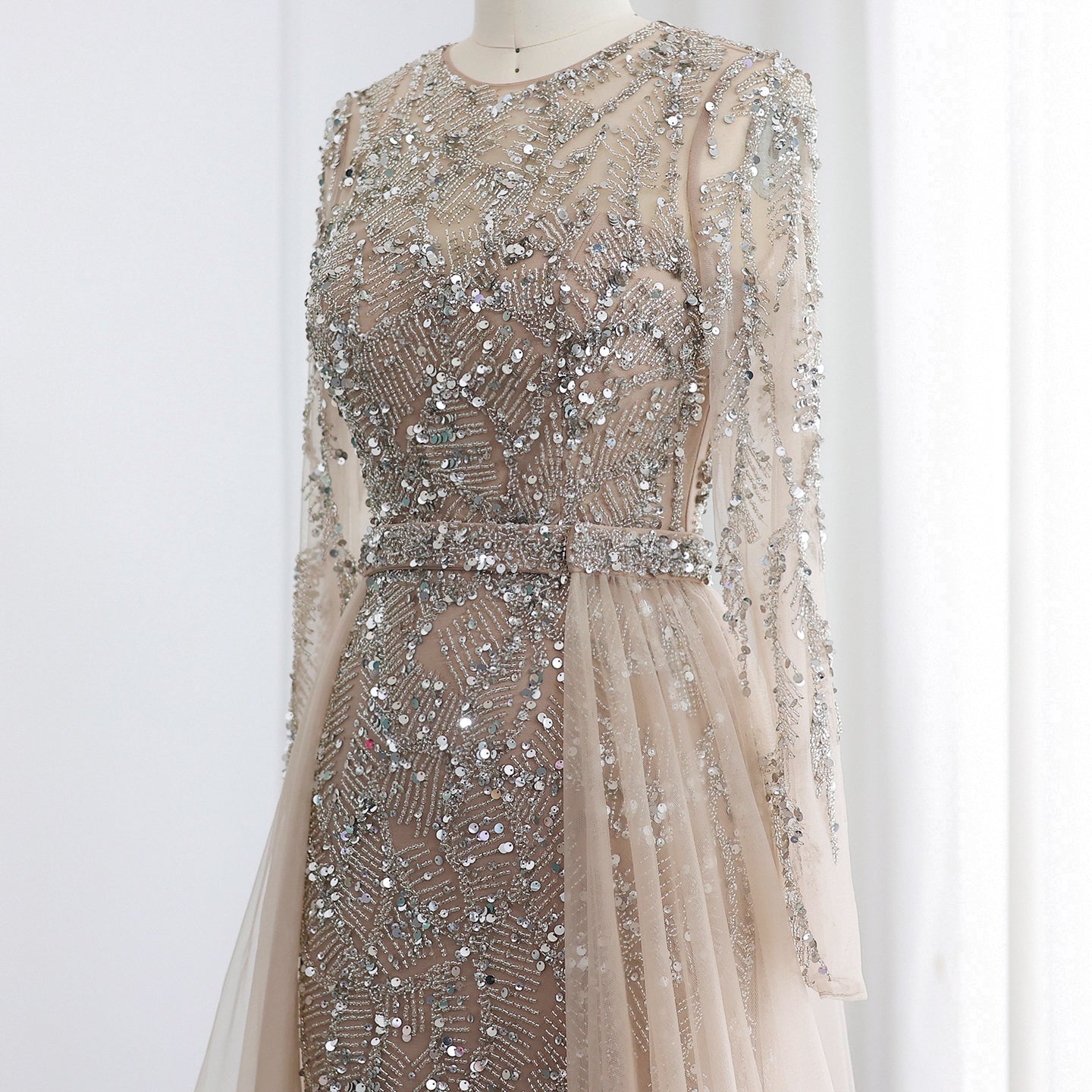 Luxury Turquoise Long Sleeve Evening Dress with Overskirt SS183