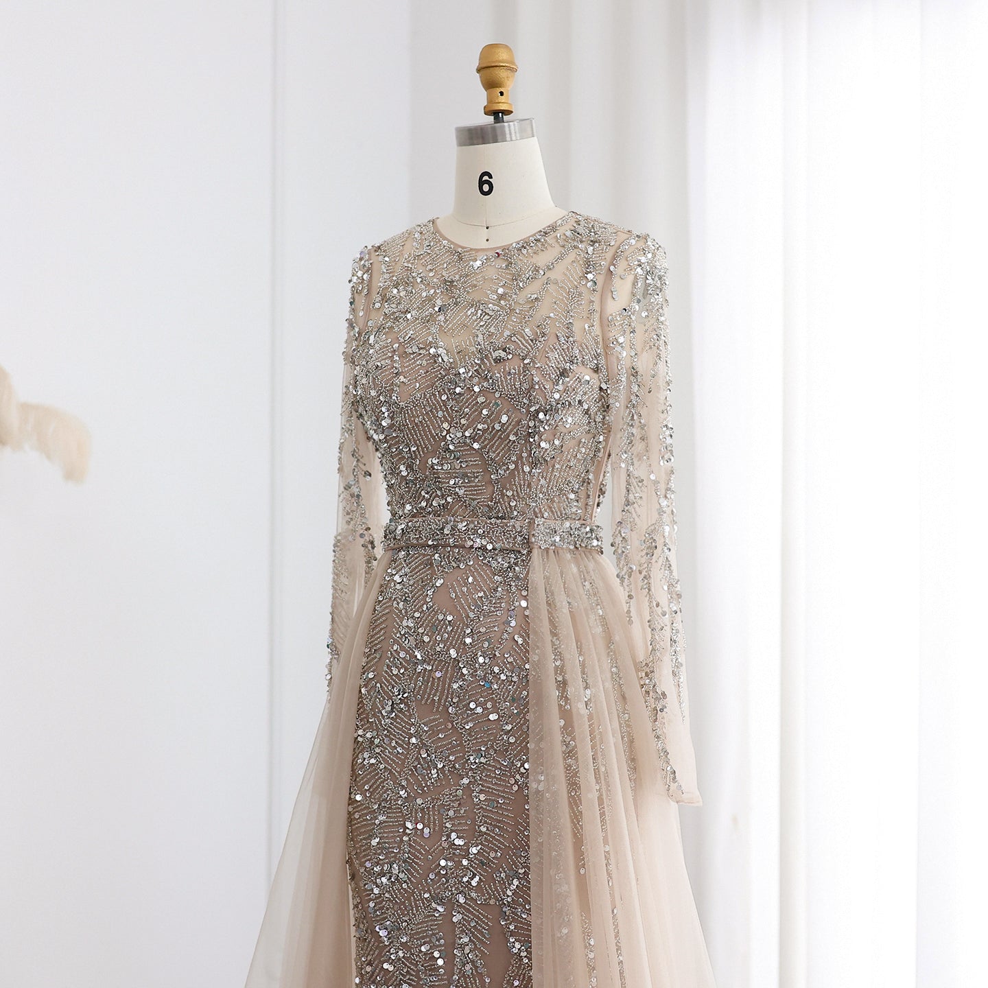 Luxury Turquoise Long Sleeve Evening Dress with Overskirt SS183