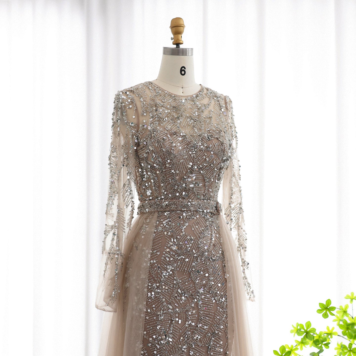 Luxury Turquoise Long Sleeve Evening Dress with Overskirt SS183