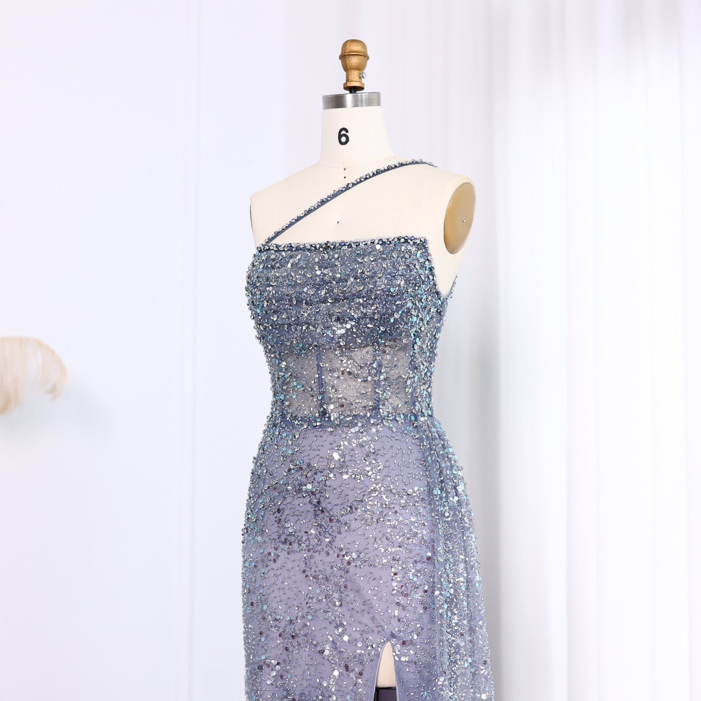 Luxury Blue One Shoulder Evening Dress with Overskirt SS710