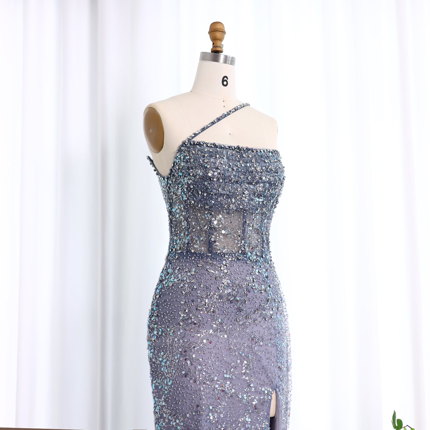 Luxury Blue One Shoulder Evening Dress with Overskirt SS710