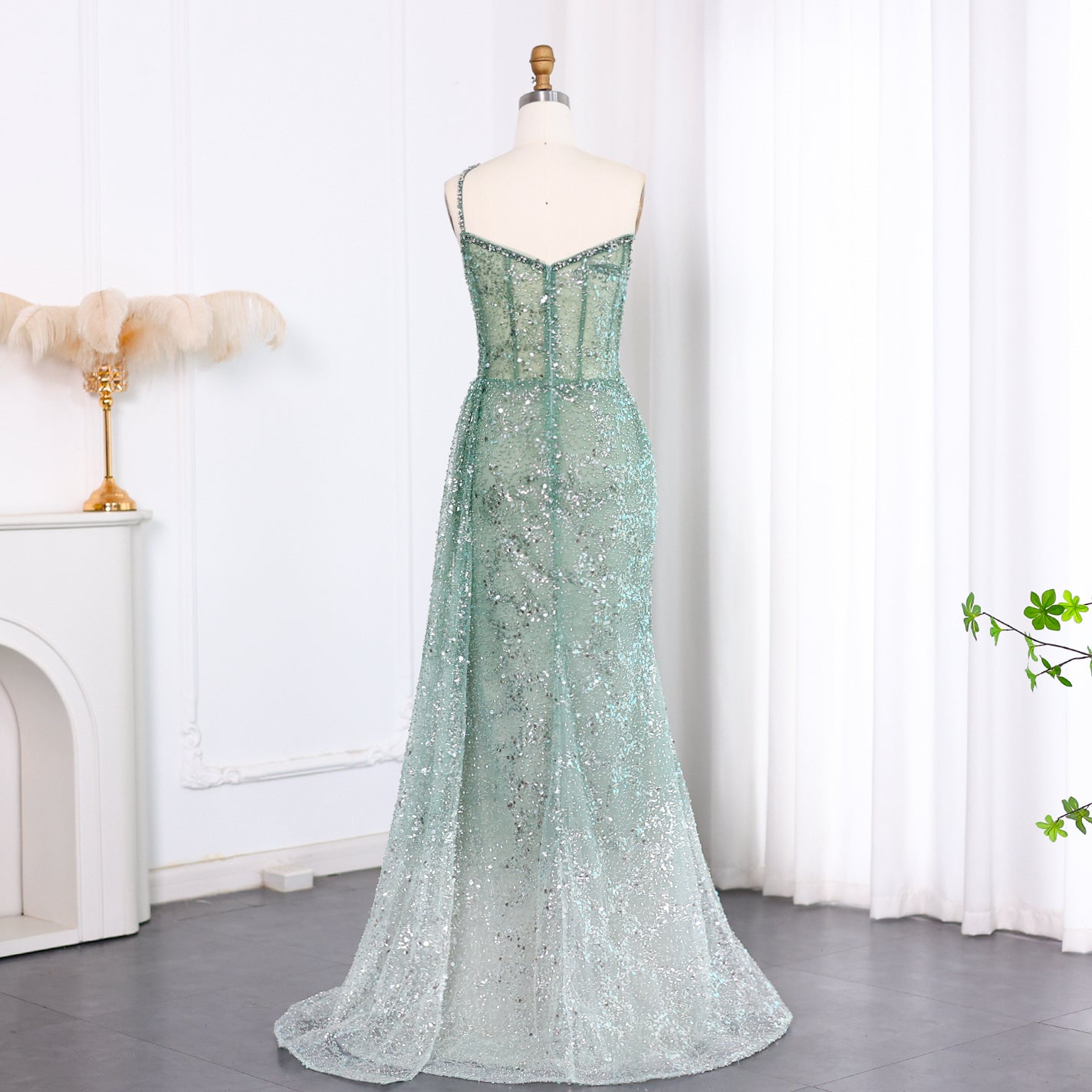 Luxury Blue One Shoulder Evening Dress with Overskirt SS710