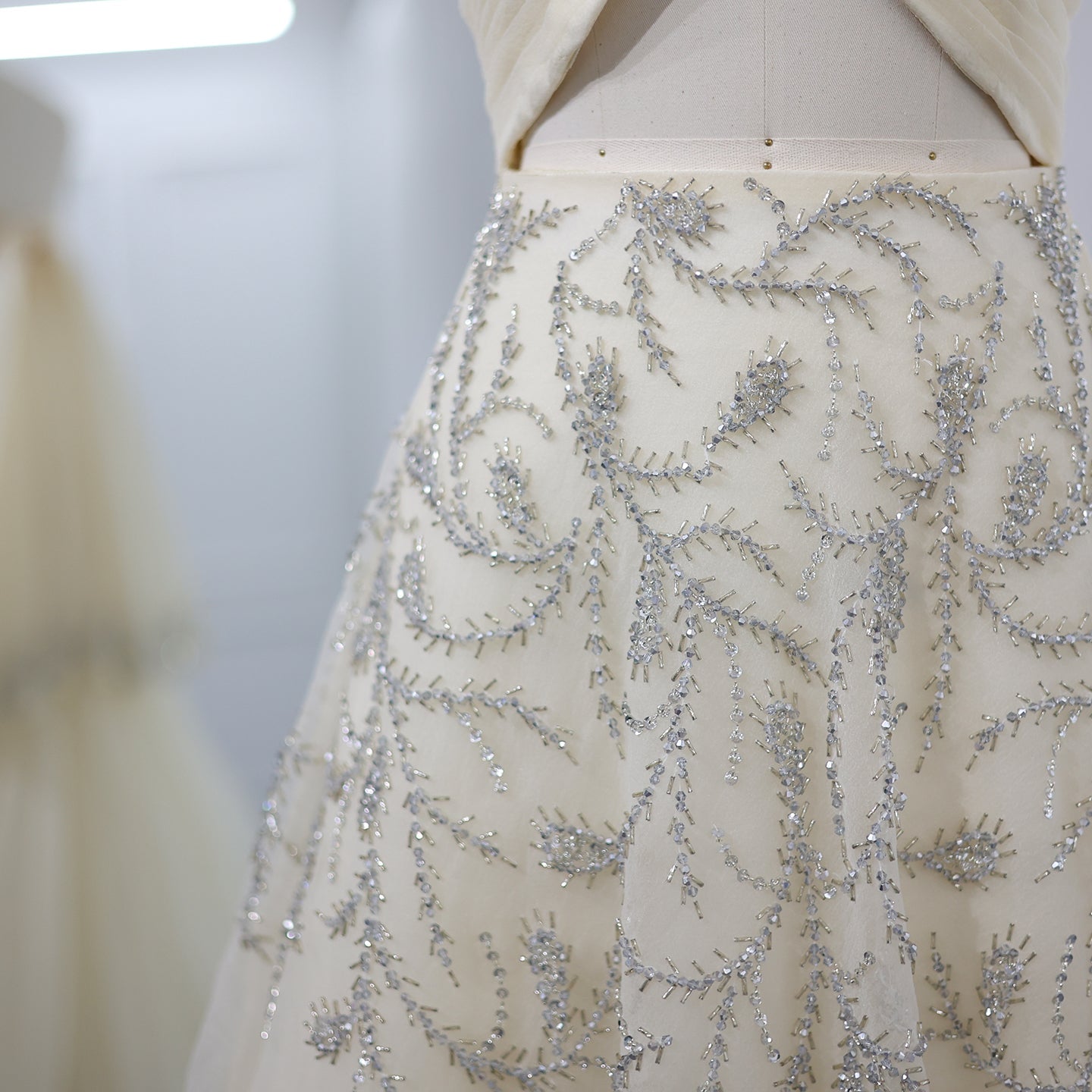 Luxury Crystal Halter Beige Evening Dress SS444