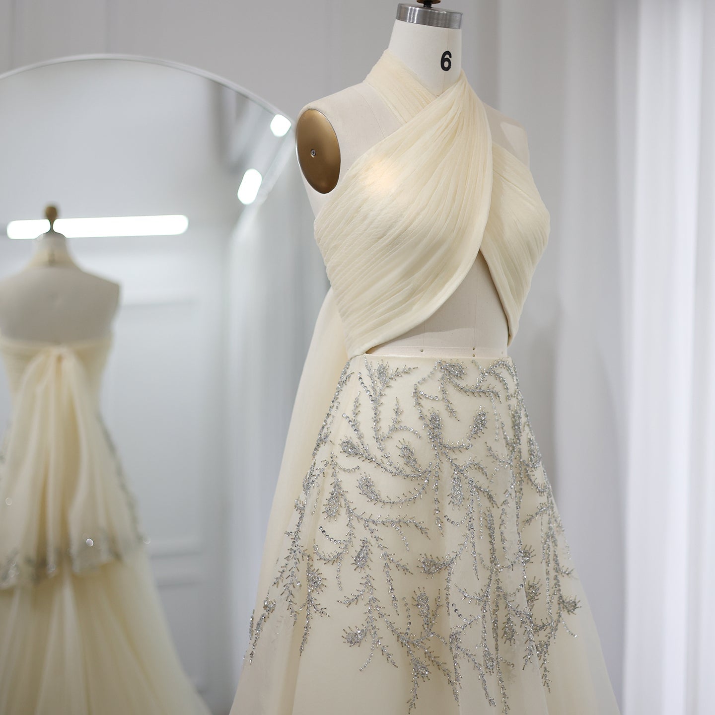 Luxury Crystal Halter Beige Evening Dress SS444