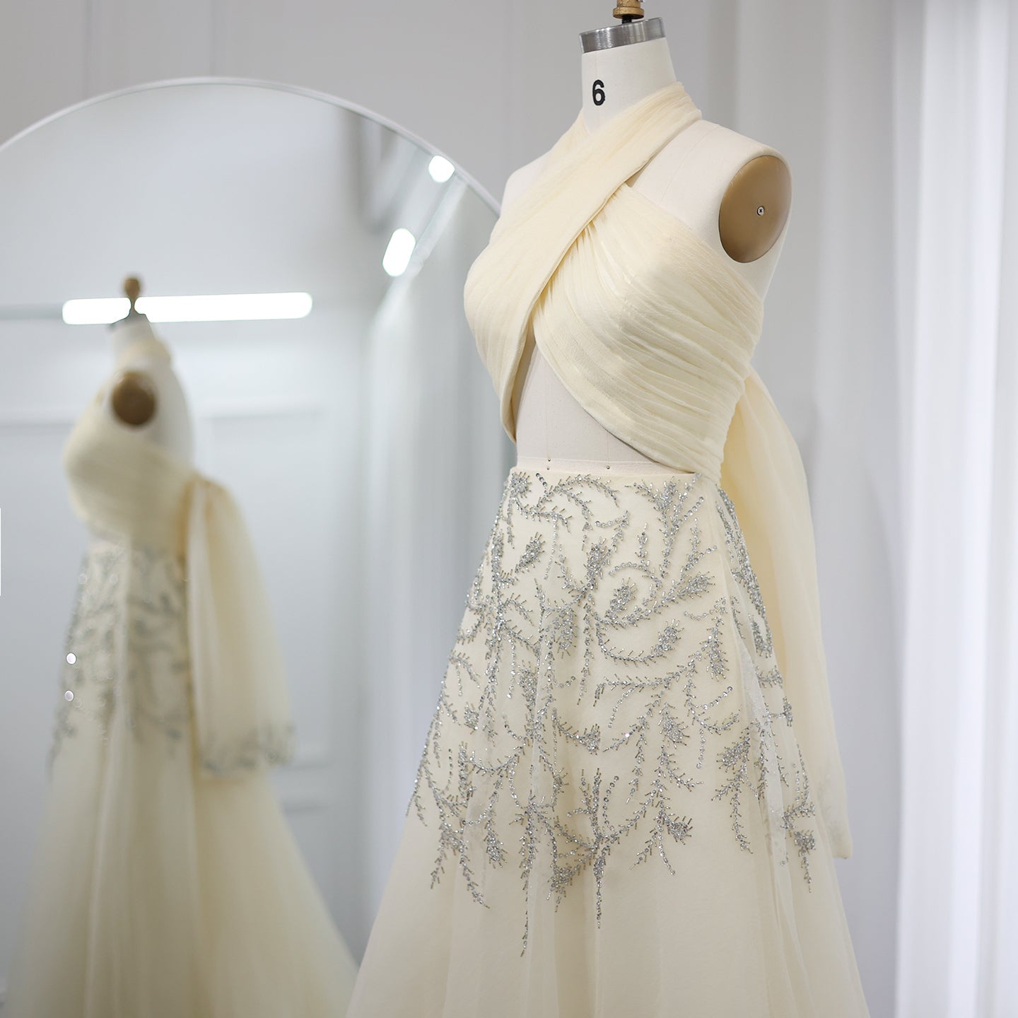 Luxury Crystal Halter Beige Evening Dress SS444