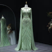 Luxury Green Mermaid Evening Dress with Cape Sleeves SS042  Green / US 18