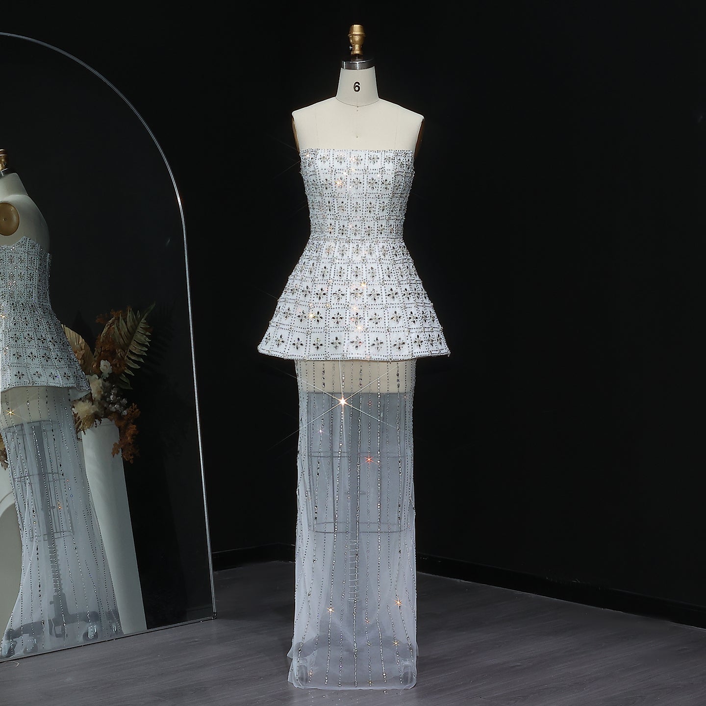 Stunning Strapless Crystal White Evening Dress SS545  White / US 16