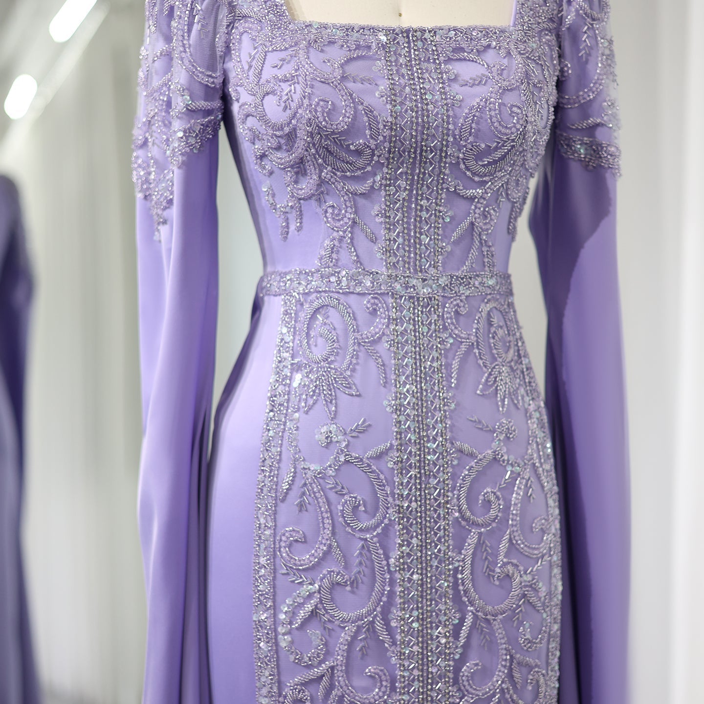 Luxury Blue Muslim Evening Dress with Cape Sleeves SS365