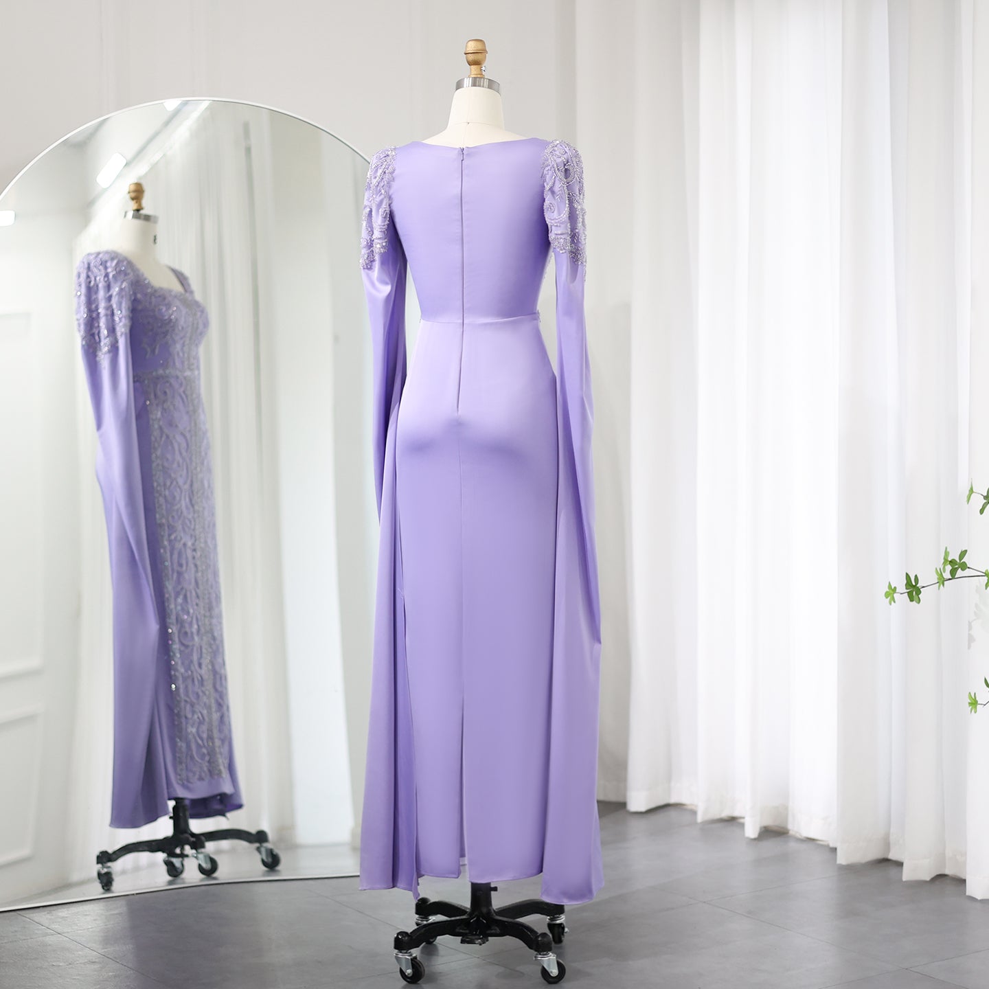 Luxury Blue Muslim Evening Dress with Cape Sleeves SS365