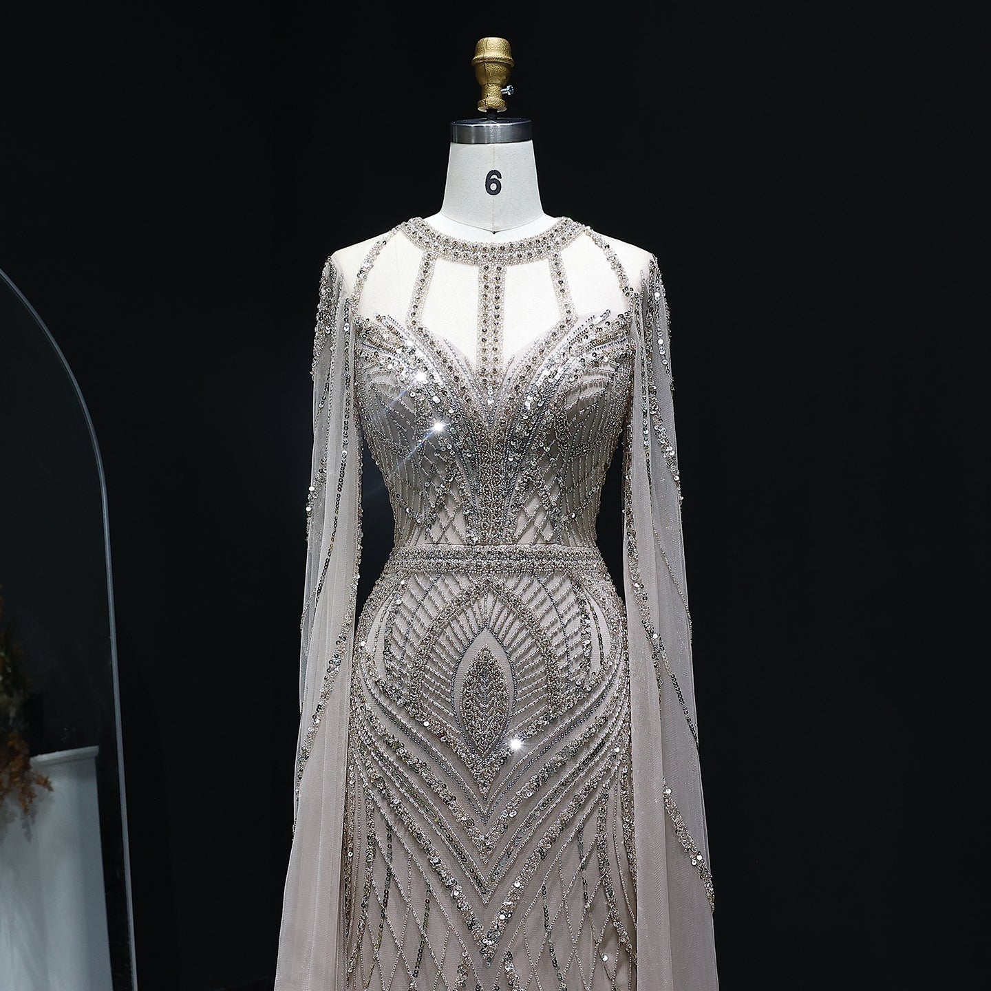 Luxury Green Mermaid Evening Dress with Cape Sleeves SS042