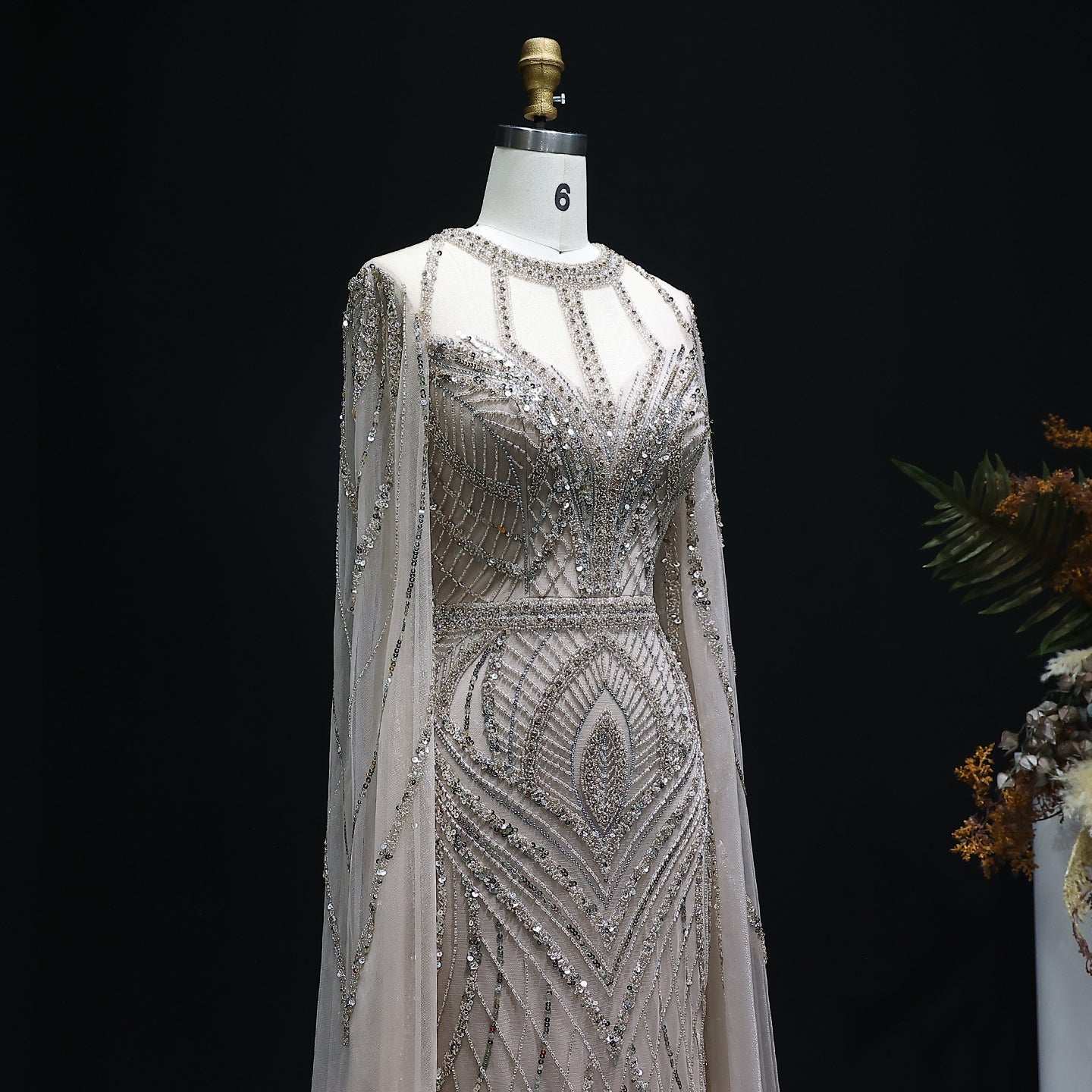 Luxury Green Mermaid Evening Dress with Cape Sleeves SS042