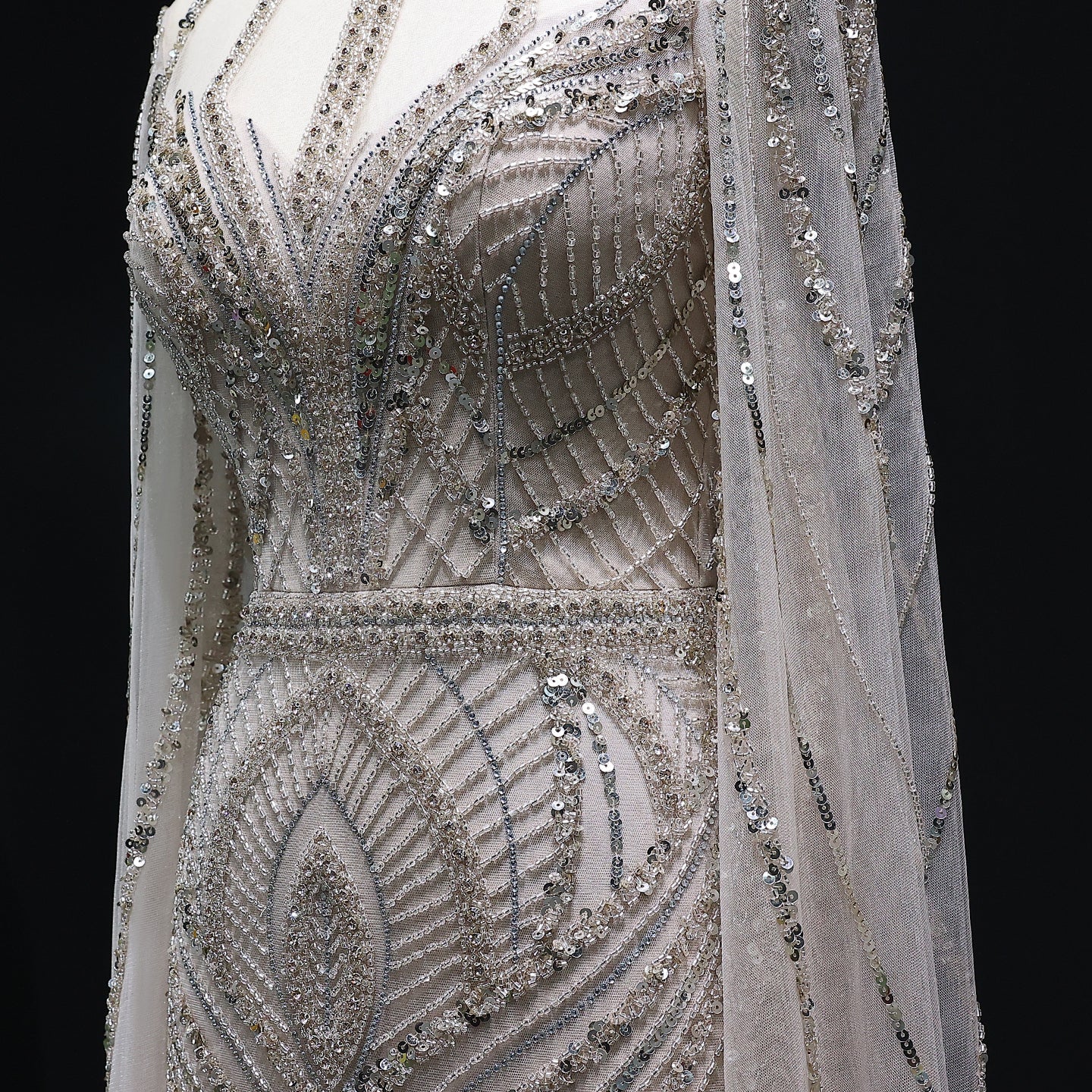 Luxury Green Mermaid Evening Dress with Cape Sleeves SS042