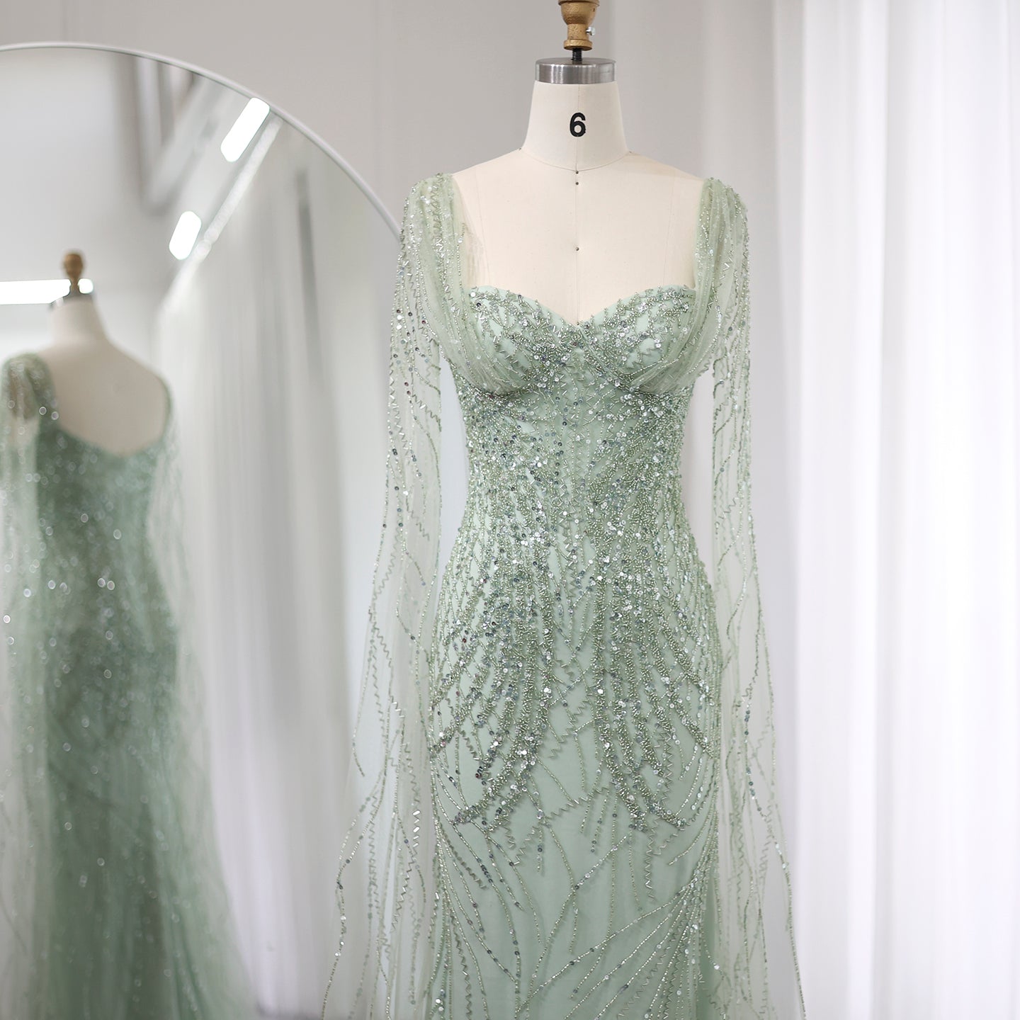 Luxury Lilac Mermaid Evening Dress with Cape Sleeves SS237