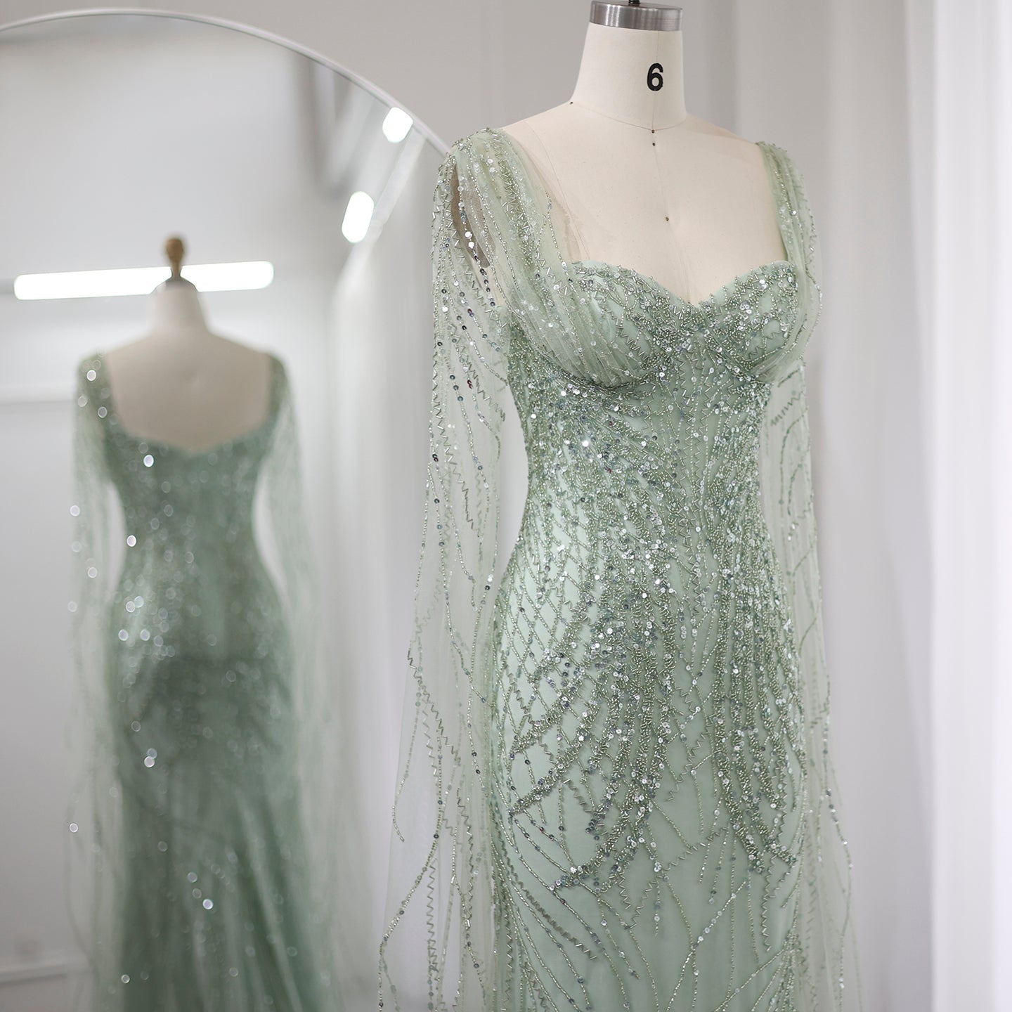 Luxury Lilac Mermaid Evening Dress with Cape Sleeves SS237