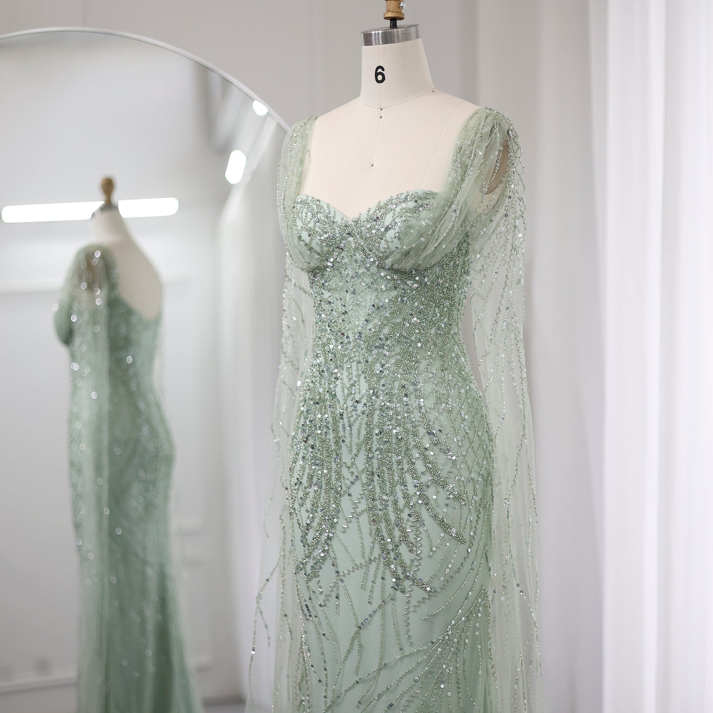 Luxury Lilac Mermaid Evening Dress with Cape Sleeves SS237