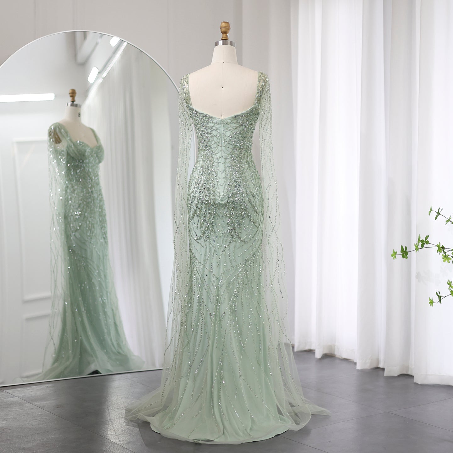 Luxury Lilac Mermaid Evening Dress with Cape Sleeves SS237