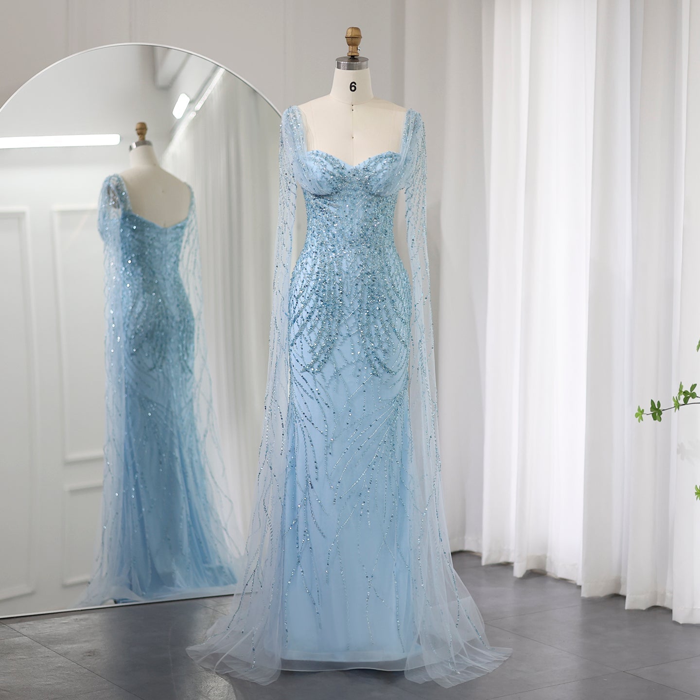 Luxury Lilac Mermaid Evening Dress with Cape Sleeves SS237  Blue / US 16