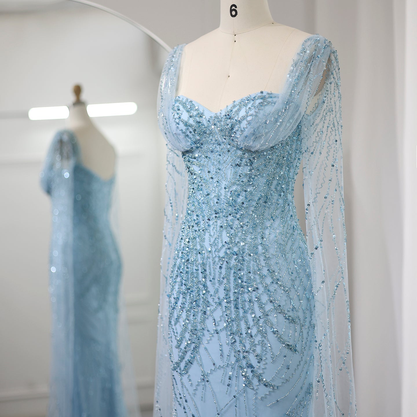 Luxury Lilac Mermaid Evening Dress with Cape Sleeves SS237