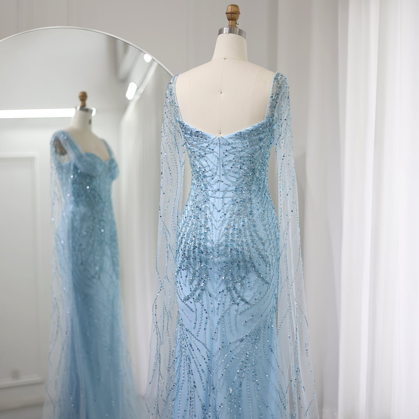 Luxury Lilac Mermaid Evening Dress with Cape Sleeves SS237