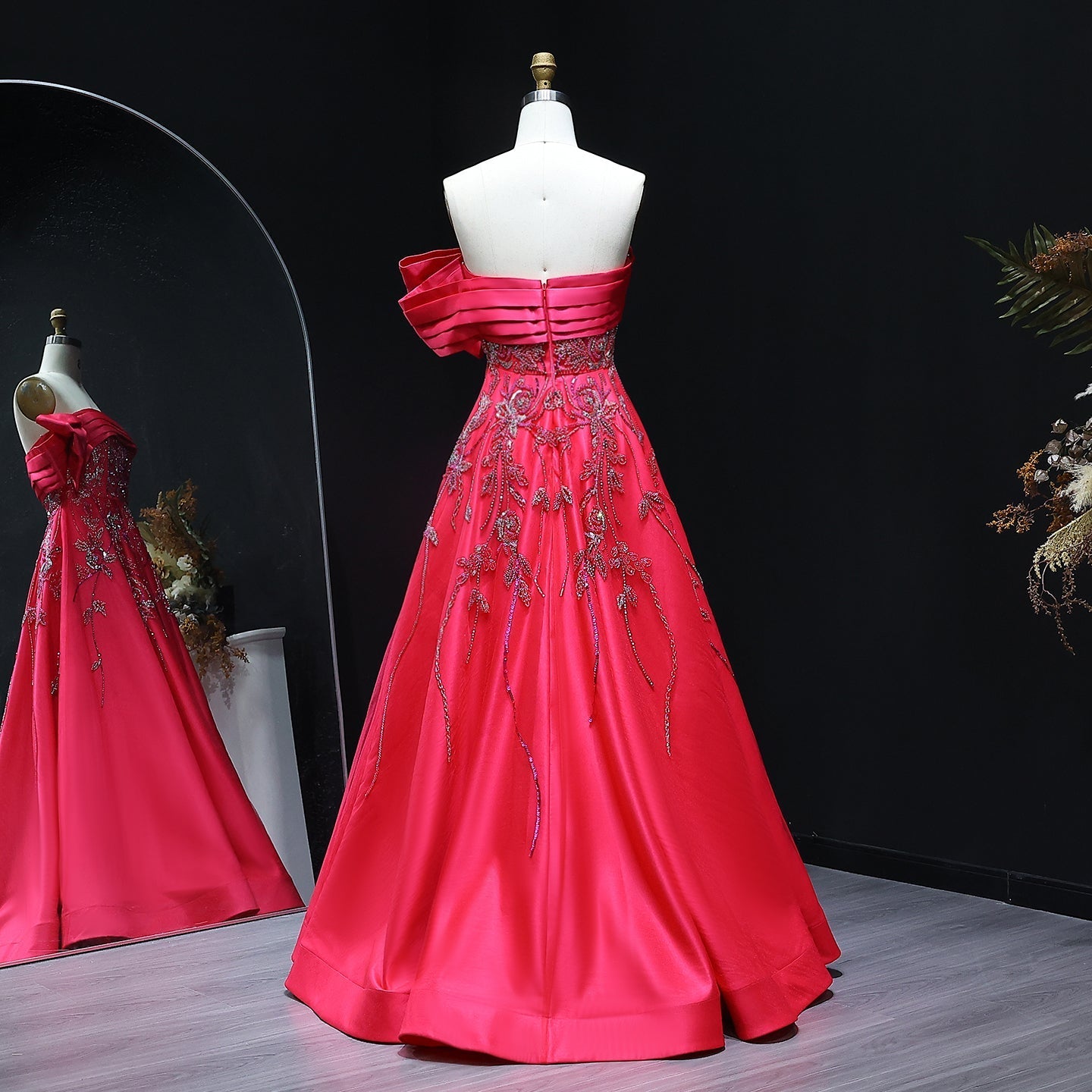 Elegant Fuchsia One Shoulder Evening Dress SS567