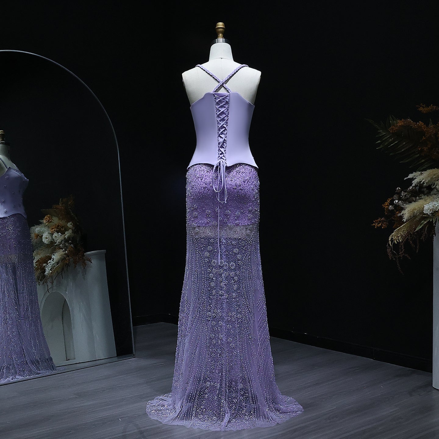 Chic Lilac Two Pieces Evening Dress with Spaghetti Straps SS697